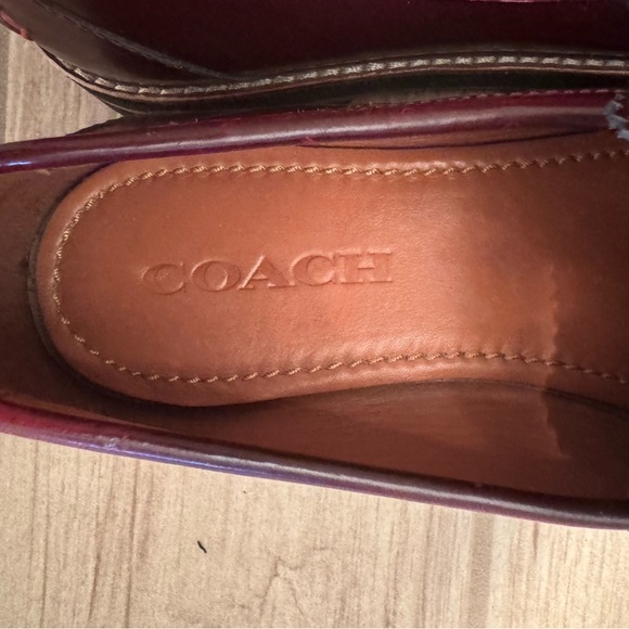 Coach Women’s Burgundy Leather Penny Loafers with Floral Hardware - Picture 5 of 5